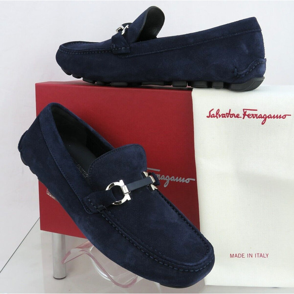 FERRAGAMO SALAMANCA NAVY SUEDE GANCINI BIT MOCCASIN DRIVING LOAFERS US 8.5 EE main image 12